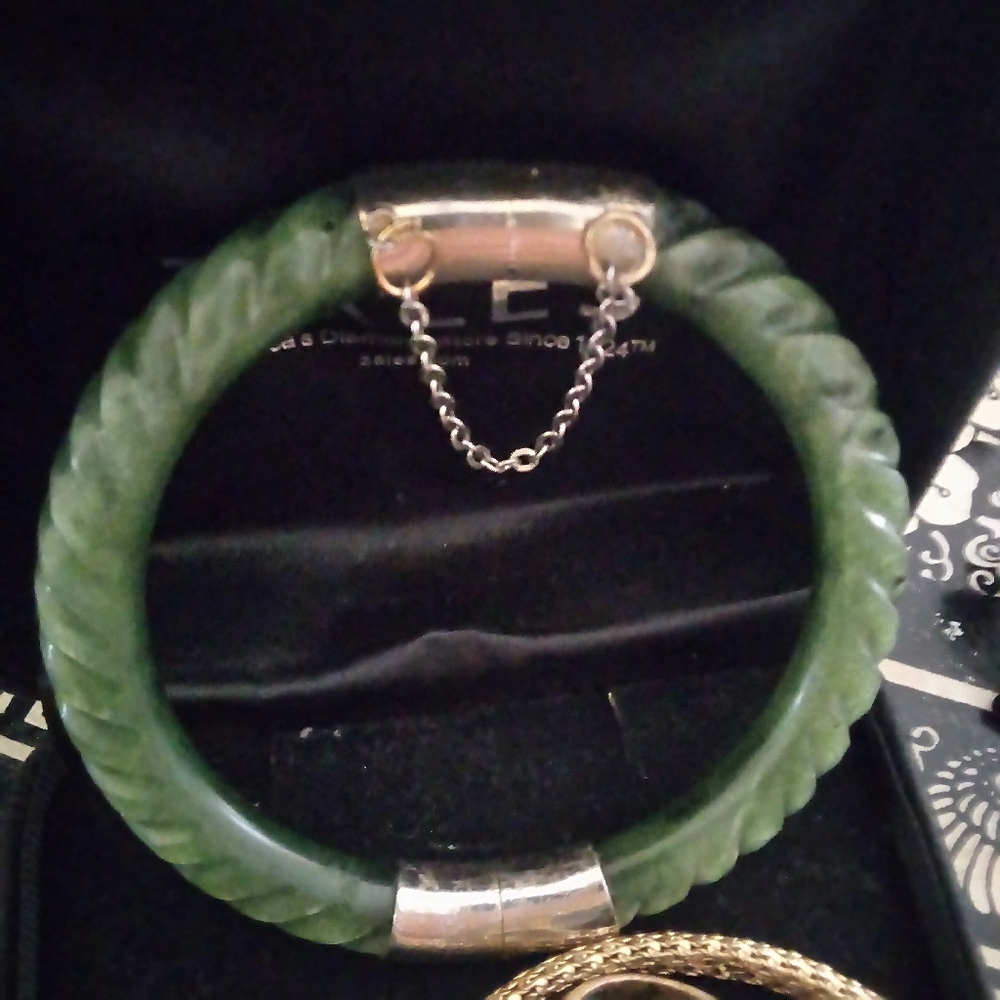 1950 Vintage Nephrite Jade Bangle Rope carved  translucent